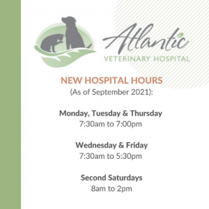 Atlantic Veterinary Hospital Hours as of September 2021